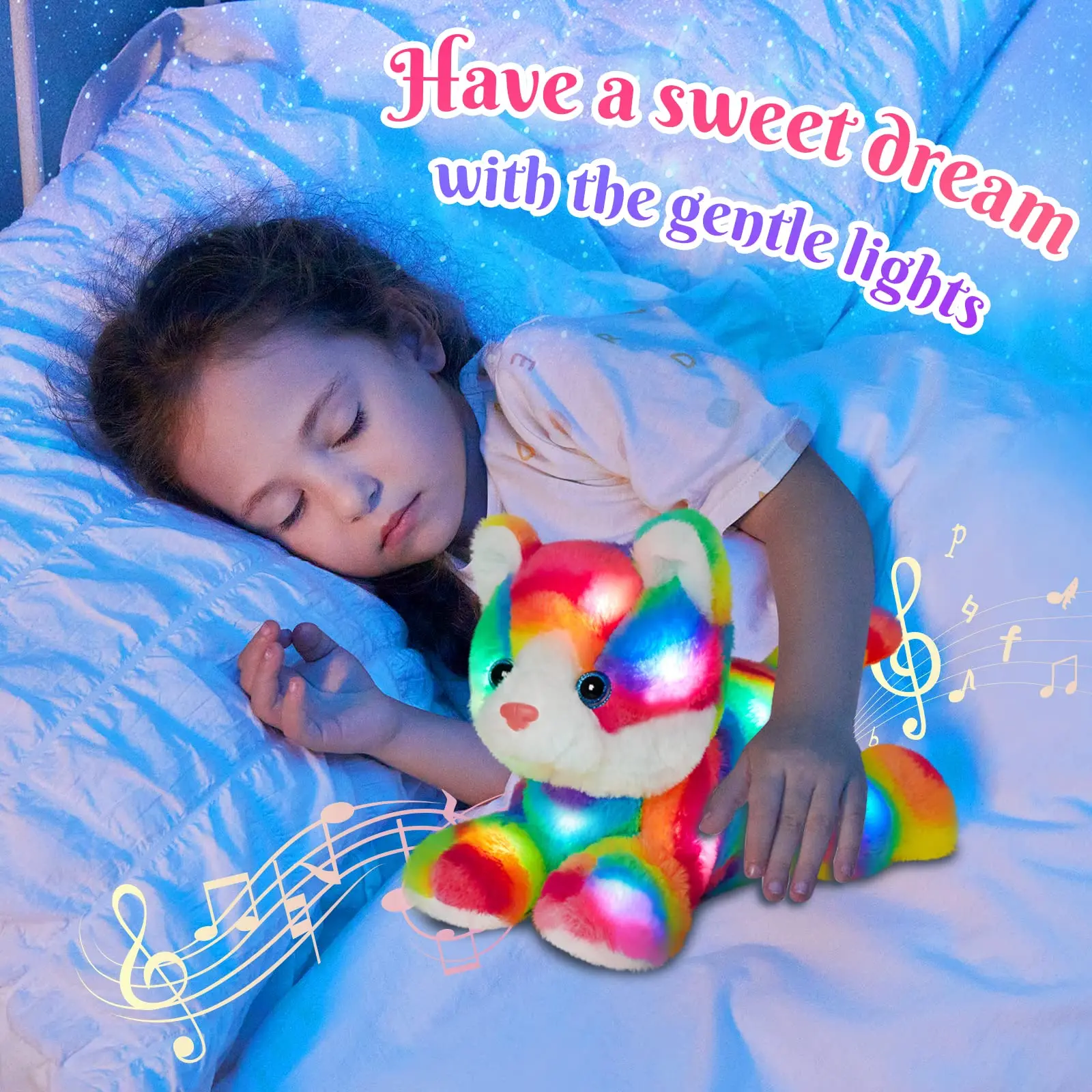 33cm Rainbow Cat Plush Toys with LED Light Luminous Musical Monkey Dog Dolls Stuffed Toy Animals Gifts for Girls Kids plush toy