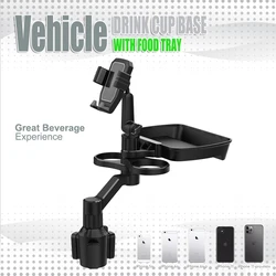 Universal Detachable 360° Rotating Car Cup Holder Tray with Phone Slot and Stable Base (Black)