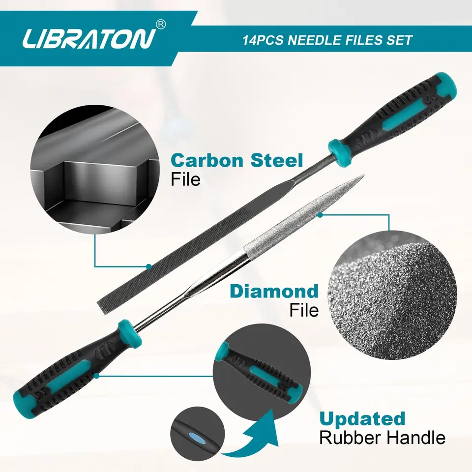 thumbnail image 2 of Libraton 14-Piece Needle File Set - Diamond & Carbon Steel Files With Tools 2 of 9