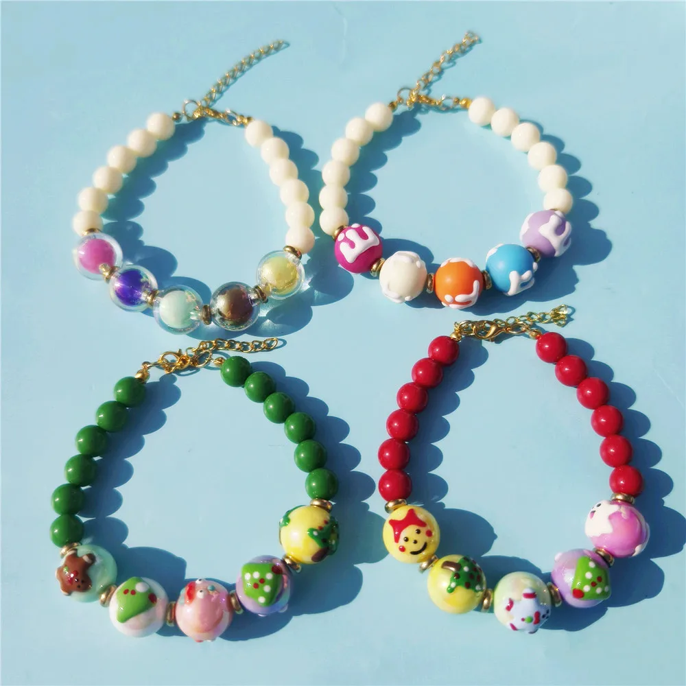 Christmas Beads Personalized Pet Collar Handmake Necklace Jewelry for Puppy Dog Cat Party Birthday Pet Supplies XS-XL