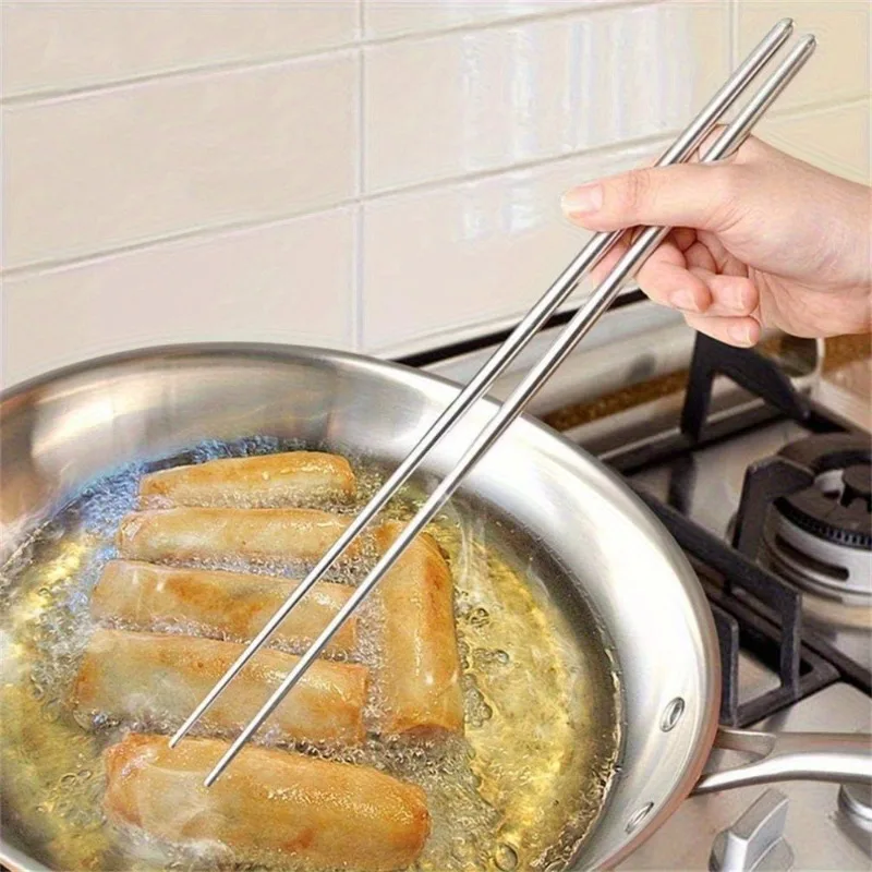 Hot Pot Chopsticks Extra Long Stainless Steel Design for Cooking Frying Stirring Noodles Heat-Resistant Reusable Non-Slip Grip