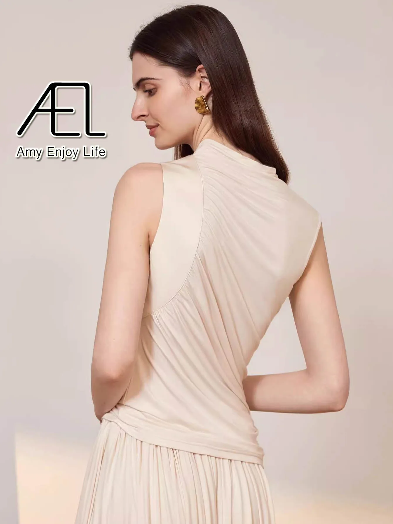 AEL Blusen für Damen, elegantes, unregelmäßiges, ärmelloses Pullover-Top, modisches T-Shirt