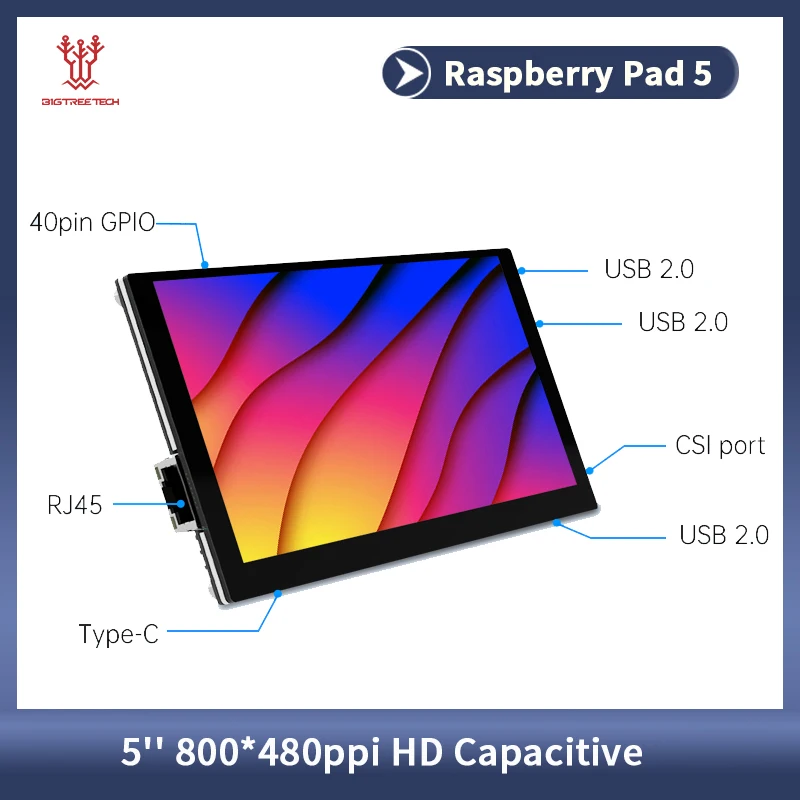 Raspberry Pad 5 HDMI Port 5" IPS Touch Screen 800*480ppi HD Capacitive Display for Raspberry Pi CM4 Voron V0 3d Printer
