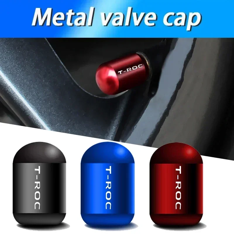 4 Pz Per Vw T-Roc Logo In Lega Di Metallo Ruote Per Auto Cerchi Pneumatici Tappo Stelo Valvola Airdust Coperture Impermeabili Moto Accessori Auto