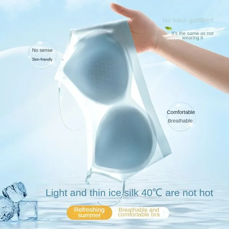 Ultra-Thin Breathable Ice Silk Top Bras Women's M-4XL Plus Size Seamless Solid Back Halter Vest Wrap Bra Small Chest Together 4