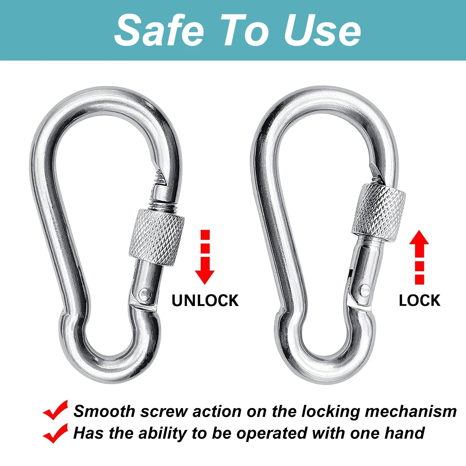 Durable Stainless Steel Locking Carabiners - Heavy Duty Clip for Camping and Outdoor Activities