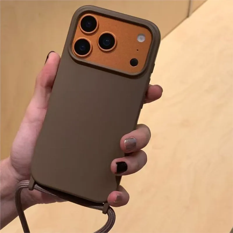 Crossbody Liquid Silicone Shockproof Phone Case with Soft Matte Cover and Lanyard Strap