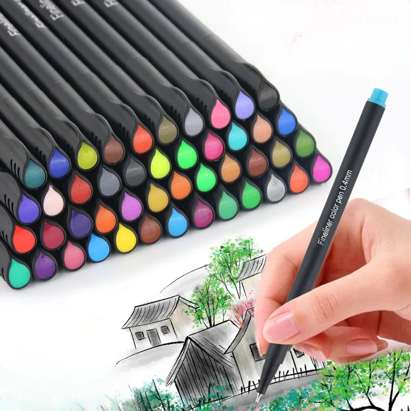 

60/100 Color Set Waterborne Hook Line Pen 0.4mm Fiber Tip Painting Pen Art Supplies Beginners Watercolor Painting Graffiti Brush