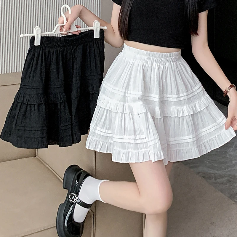 

Summer Lolita Sweet Folds Mini Skirt Ladies Jk Above Knee A-line Girls School Ballet Ruffled Cute Hot Skirts Harajuku Women 2024