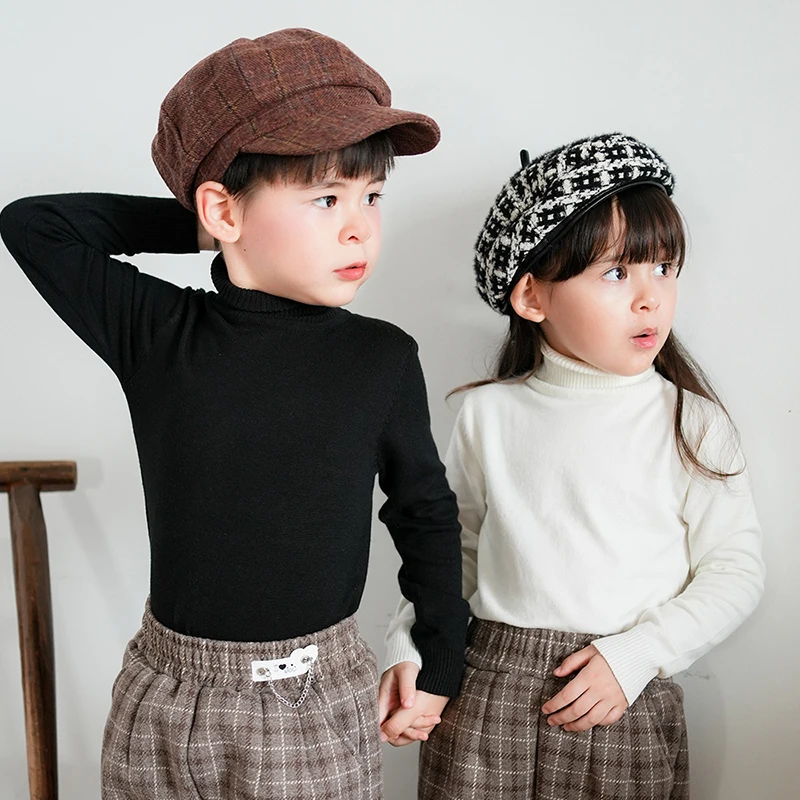 2025 신상 가을 아동복 캐주얼 풀오버 스웨터  남아 여아 니트 긴팔 단색 하이넥 풀오버