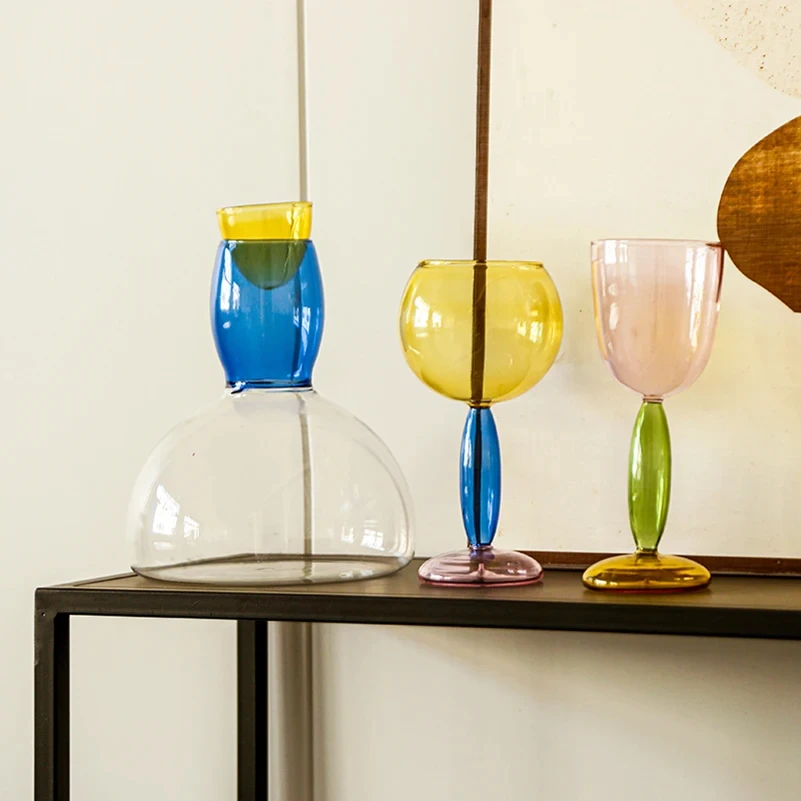 Colorful Glass Borosilicate Wine Goblet Glass Bordeaux Mug Burgundy Glasses Cocktail Barware Table Decor