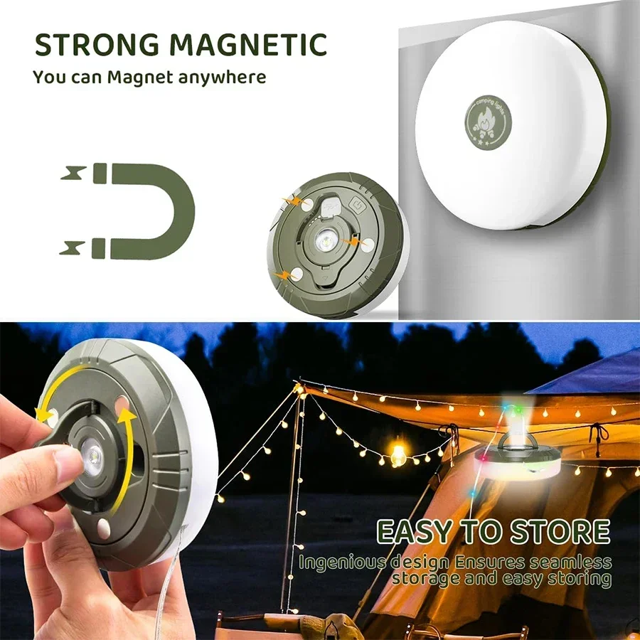Camping Light Solar USB Rechargeable LED Tape Measure String Lights RGB Warm Color For Picnic Camping 10M Restaurant Tent Decoration