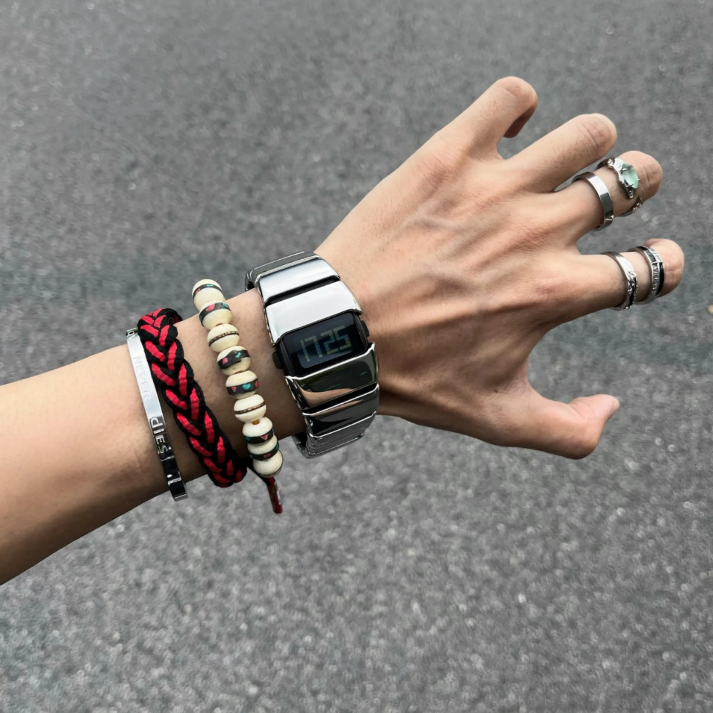 BENLYDESIGN X6000 Y2K メンズデジタル腕時計、ステンレススチール