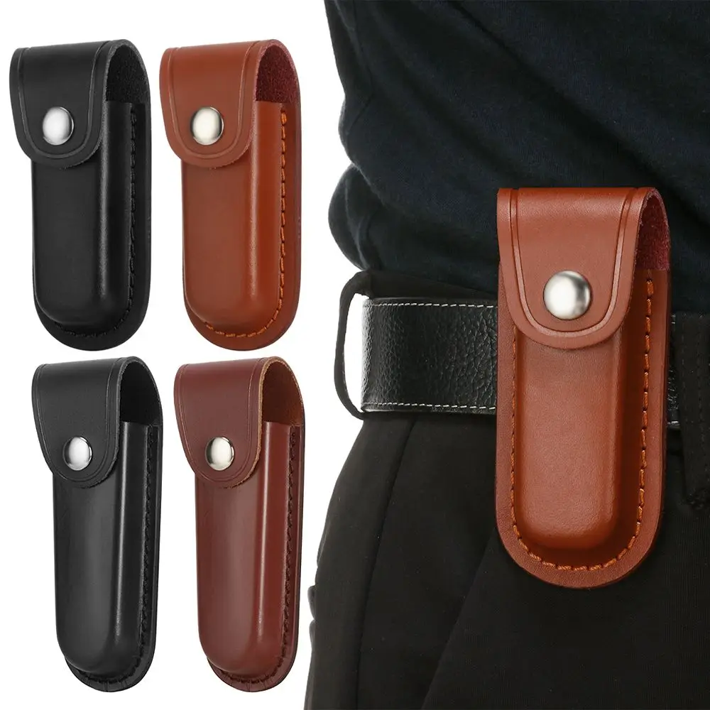 1PC Brown Fold Knife Cover Tool Flashlight Belt Loop Case Holder Leather Sheath Pocket Hunt Camp Outdoor Carry Equipment