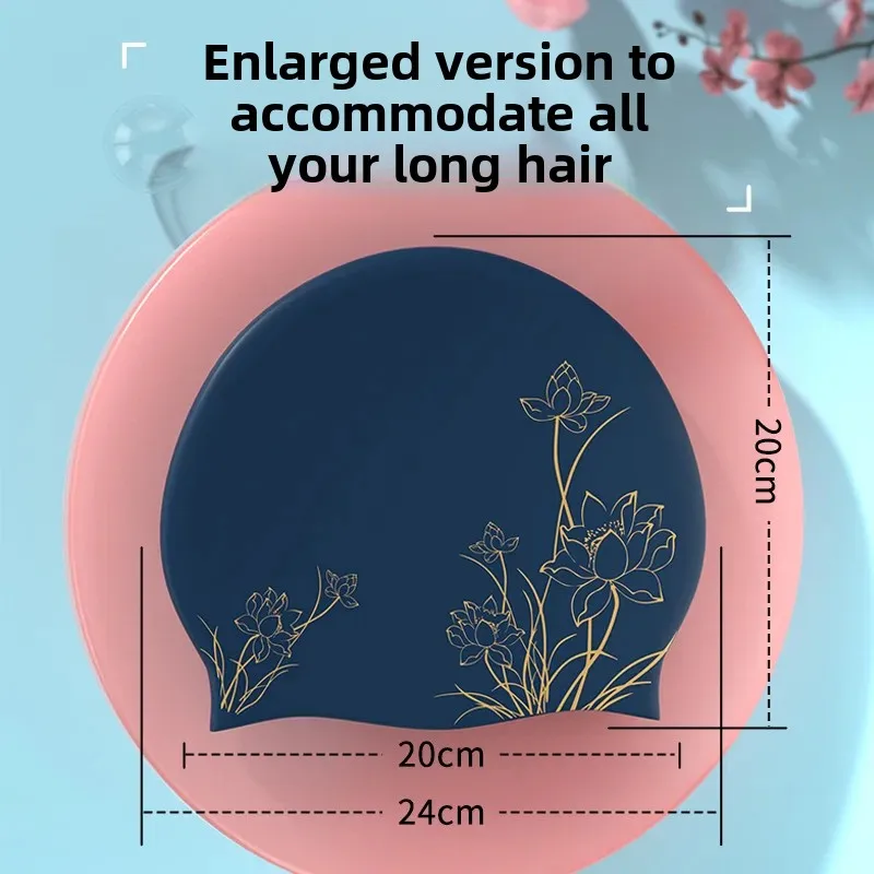 Silicone Adult Swimming Cap Large Ear Protection Comfortable No Head Pressure Korean Printing Swimming Cap