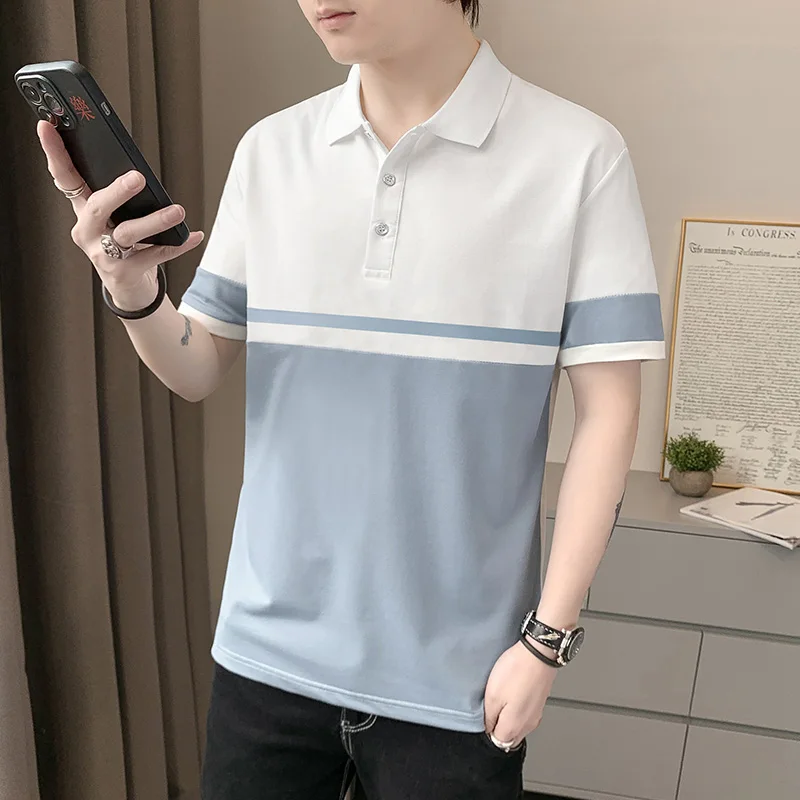 

Fashion Lapel Button Spliced Korean Polo Shirts Men Clothing 2024 Summer New Loose Casual Short Sleeve Tops All-match Tee Shirt