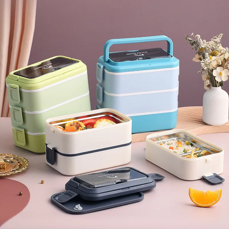Large Capacity Lunch Box Stainless Steel 2-Layer for Kid Students Office Picnic Portable Bento Boxes Food Storage Containers
