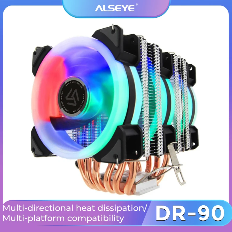 Alseye Dr90 Cpu Cooler 6 Heat Pipes With Rgb Fan 4pin Pwm 90mm Cpu Fan