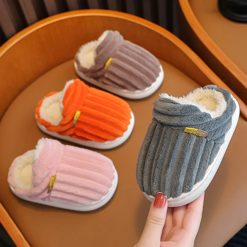 Kids Slippers Children's winter snow boots boys and girls warm cotton shoes heel wrap snow Indoor