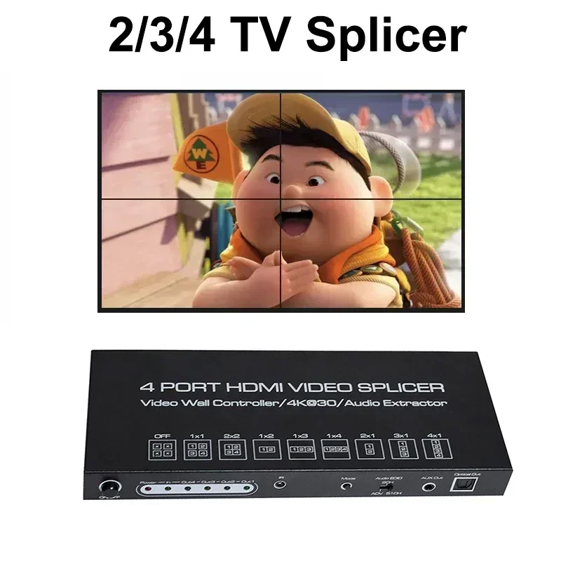 4K 2x2 비디오 월 컨트롤러 멀티 스크린 스플라이싱 프로세서 2 3 4 TV 스플라이서 박스 4포트 HDMI 비디오 스플라이서 오디오 추출기 포함