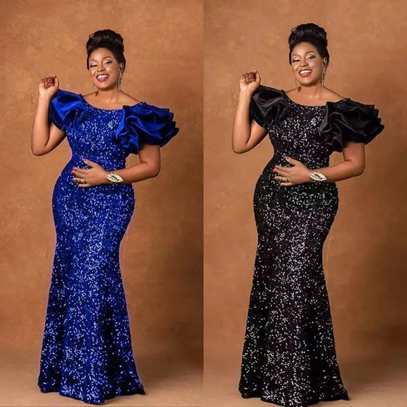 

Elegant Long Mermaid Sequins Ruffled Plus Size Wedding Guest Evening Prom Dresses Bride Special Summer 2023