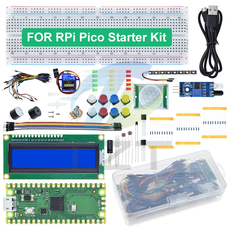Starter Kit For Raspberry Pi Pico Development Board Breadboard LCD Module Python Programming Beginner Kit SG90 Servo LCD1602