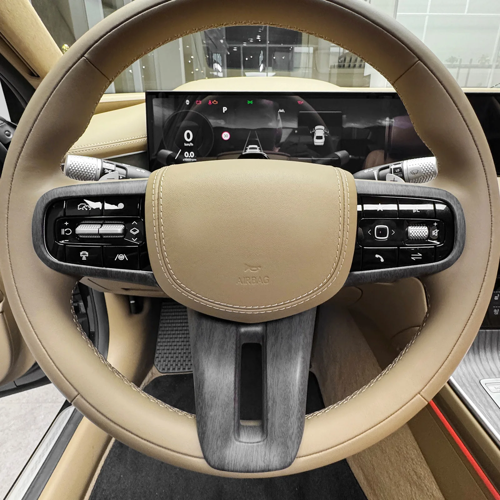 Car Wood Grain Styling Steering Wheel Switch Button Trim Chin Frame Decorative Cover For Genesis GV80 2025 PE Interior Mouldings