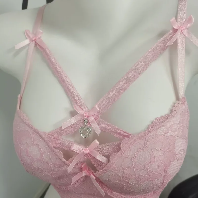 New Women's Seamless Bra Breathable Show Pure Love Pendant Lace Purple Underwear Female Sensation Bow Bra Sex Interior