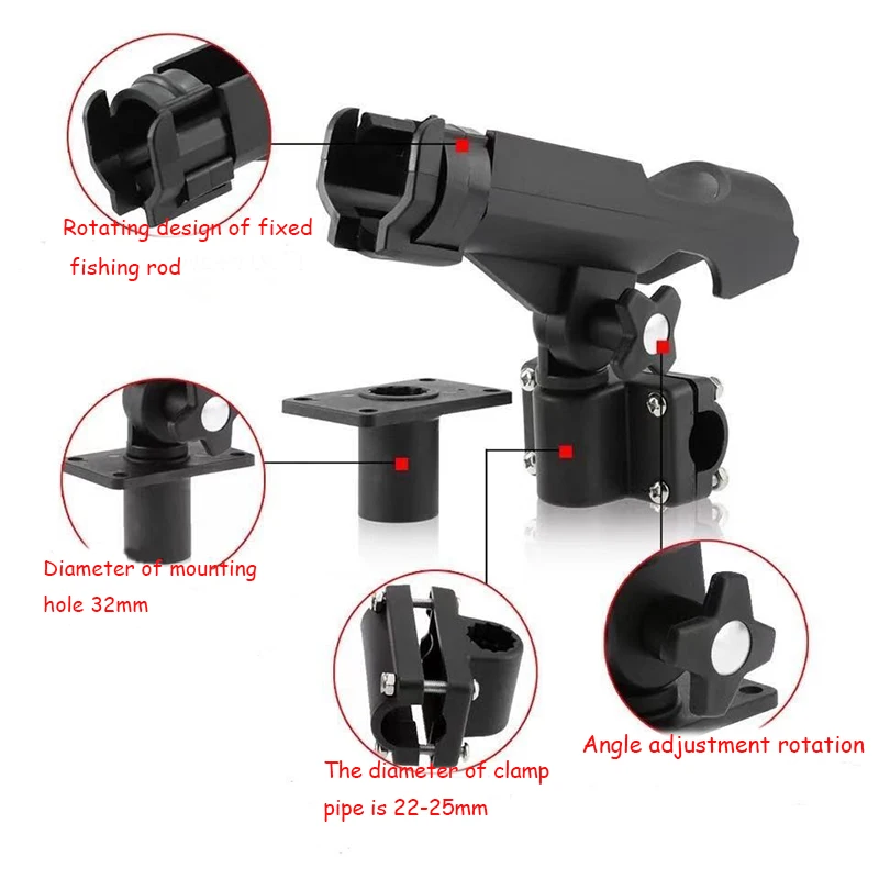 Fishing rod holder,fishing rod bracket,fishing rod support,fishing rod rest,fishing gear accessories Fishing Rod Socket Kayak Fishing Rod Bracket Plastic Bracket Holder Device Installation Angle on Clamp