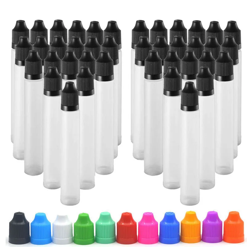 플라스틱 점 적기 병 30- 60ml, 액체 잉크 액체 과일 주스 어플리케이터, 어린이 보호 캡이 있는 짤 수 있는 병, 얇은 팁, 10 개
