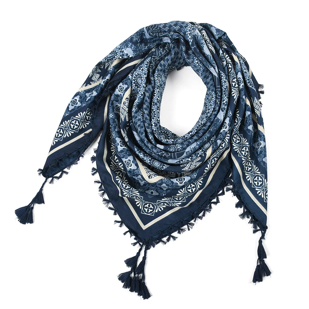 Bohemian Scarf Women Winter Wrap Shawl Retro Floral Tassel Female Scarf Big Square Scarf Cotton Foulard Handkerchief 5