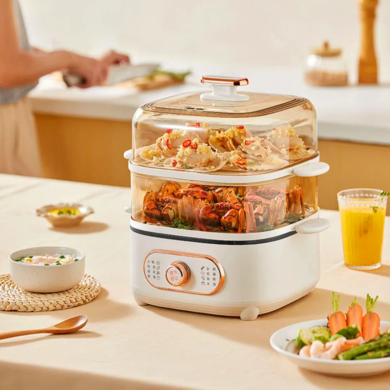 Steamer Electric Steam Pot Cooking Steaming Home 2-layer Transparent Food Dumplings Household Pan Warmer Multicooker 2