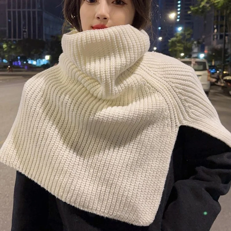 1PC Pullover Scarf Knitted Shawl Winter Scarf False Collar Coat Bib Warm Turtleneck Slit Jumper Shawl Clothes Accessories