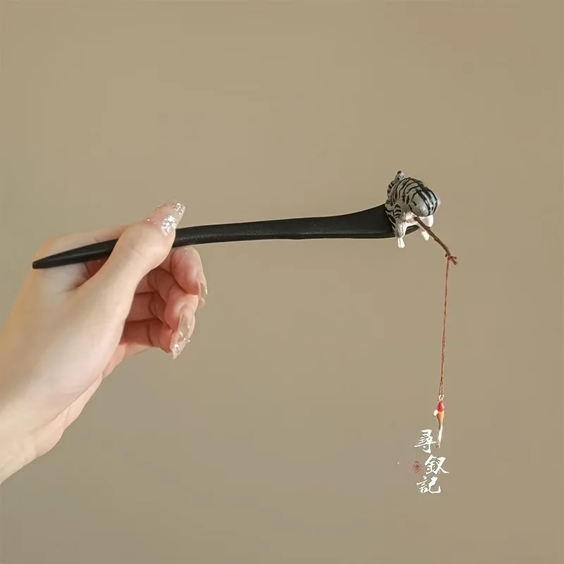 Chinese Hanfu Hairpin, Hand-Carved Phoenix Wooden Hair Stick, Vintage Hair Accessories for Women, Antique Bronze Retro Hair Clip