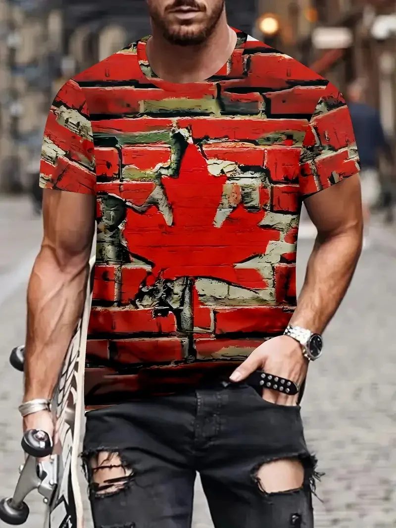 Men'S Canadian Flag & Maple Leaf Print T-Shirt Summer Short Sleeve Tee Shirts With Round Neck Mens Canada Day T Shirt Tops - 4