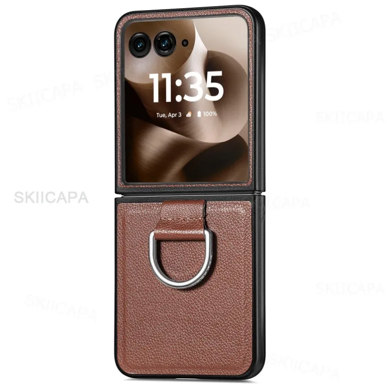 Lychee Leather Ring Holder Case with Shockproof Protection