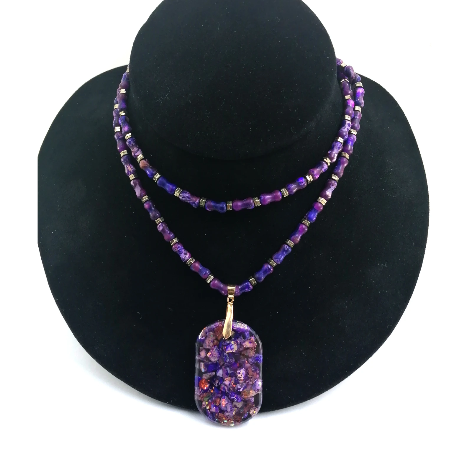 Factory Store Trendy Regenerate Turquoise with Bronze 6-8mm Beads Necklace with Quadrangle Pendant for Woman Man Daily Wearing 4