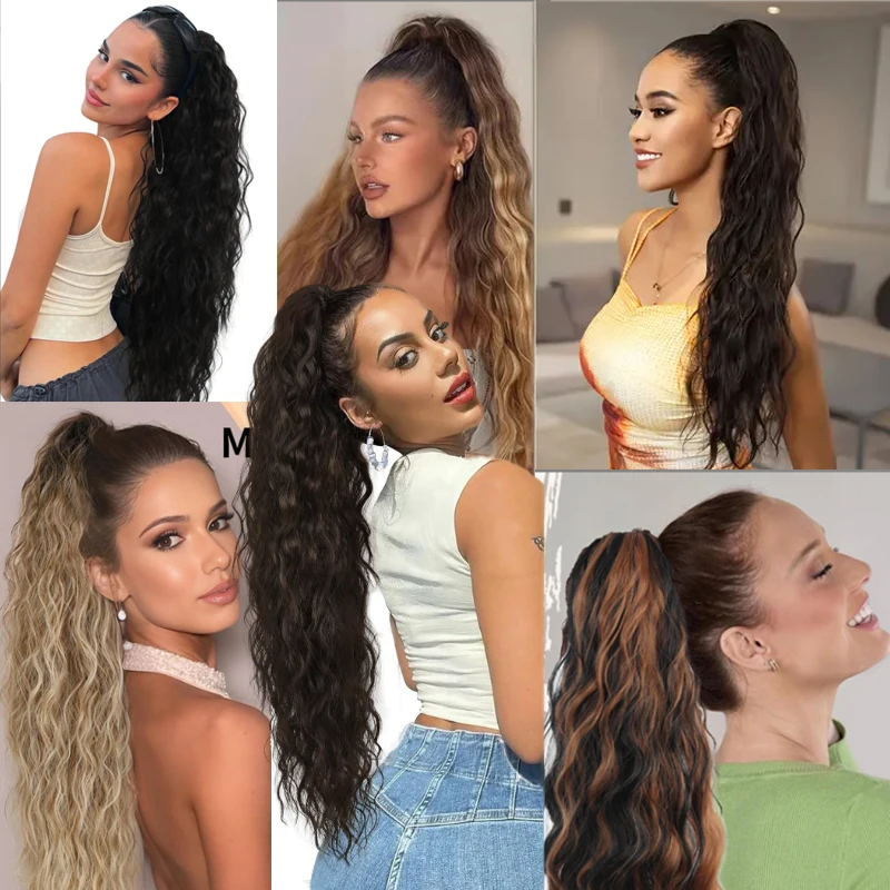 LUPU Claw Shaped Long Wavy Ponytail Extension 26 inch Curly Ponytail Clip, Suitable for Women Fluffy and Natural Synthetic wigs