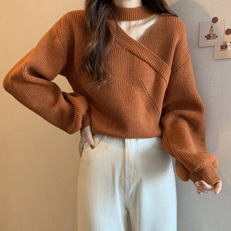 

Ardm Elegant O Neck Hollow Out Long Sleeve Winter Knitted Sweater Women Casual White Pull Femme Loose Pullover