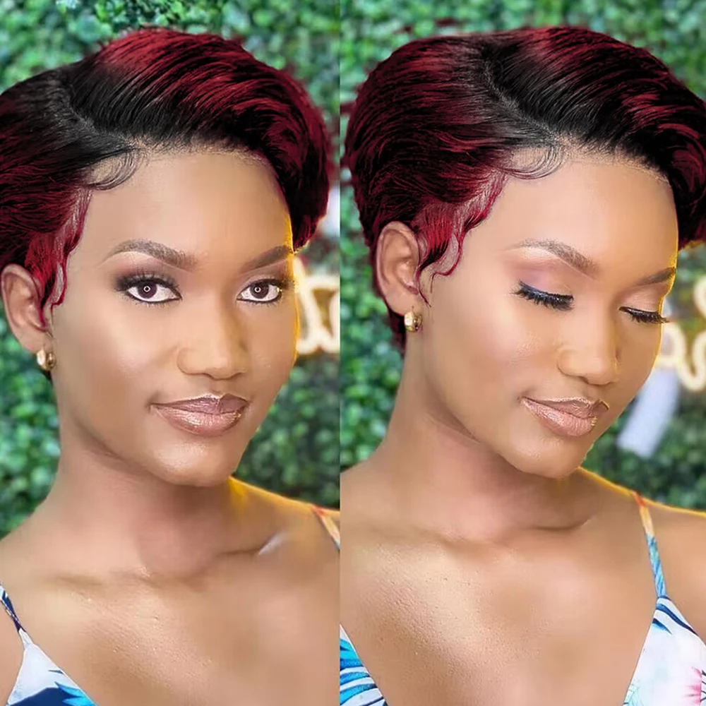 Short Pixie Straight Bob Human Hair 13X4X1 Lace Wigs for Women Brazilian Remy Hair 1B 99J Colored Wigs