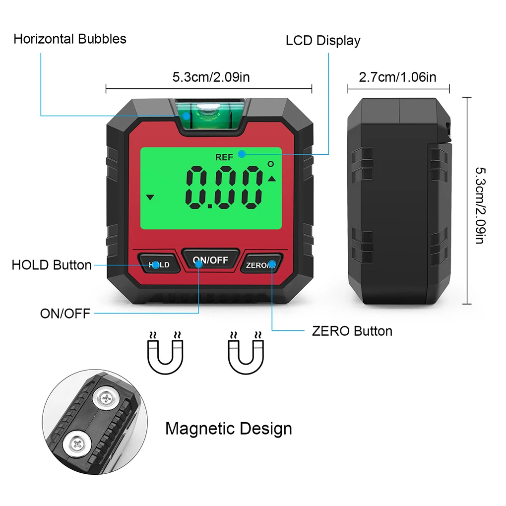 레벨 박스 각도기 LCD 490 ° 레벨 게이지, 마그네틱 베이스, 전자 각도 각도기, 측정 도구, 블랙/타입 2