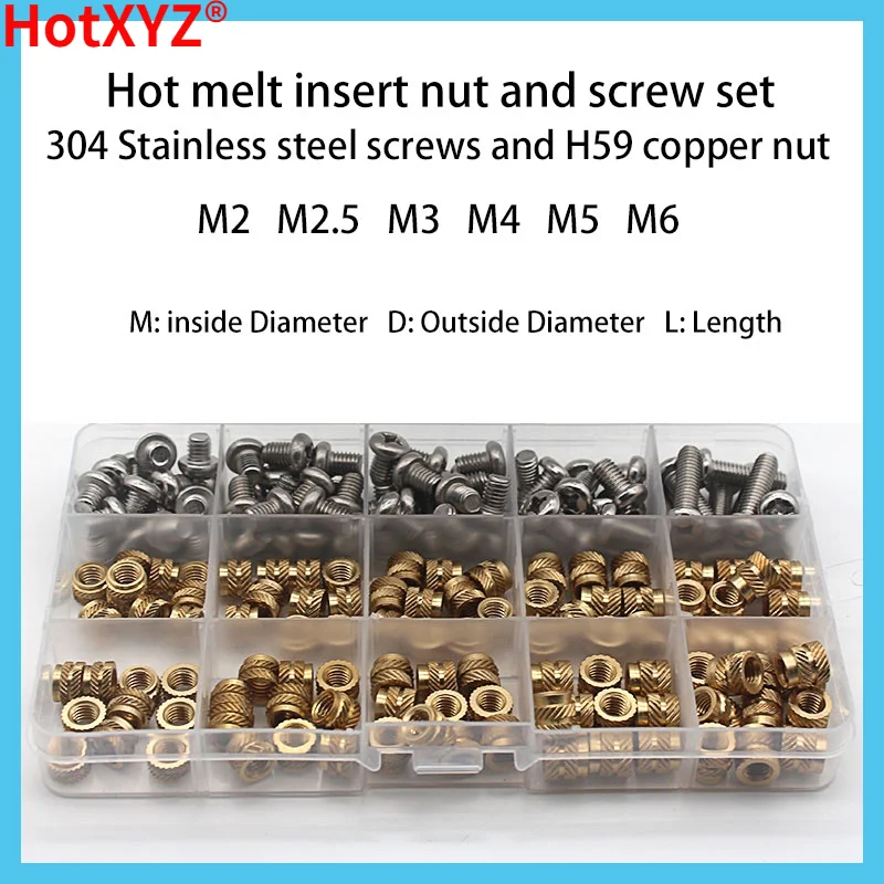 SL-type Double Twill Knurled Hot Melt Insert Nut And Screw Set 304 Stainless Steel Screw And Copper Thread Inlaid Nut Set