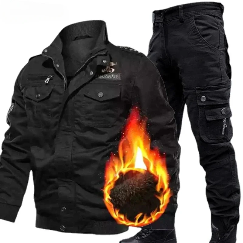 

Big Size 6XL Tactical Sets Men Spring Autumn Bomber Jackets+Multi-pocket Cargo Pants 2 Piece Winter Windproof Suits