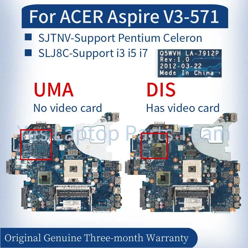 Placa-mãe do Portátil para Acer Aspire La7912p V3571 E1-531 V3-531 Uma Sjtnv Slj8c Dis 610m 620m 630m 710m Ddr3