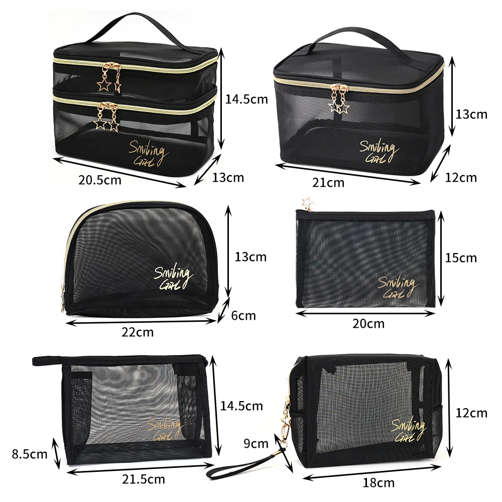 Travel Cosmetic Bag Transparent Mesh Pouch Double Layer Makeup Handbag Women'S Portable Travel Bag Toiletries Kit Organizer 6