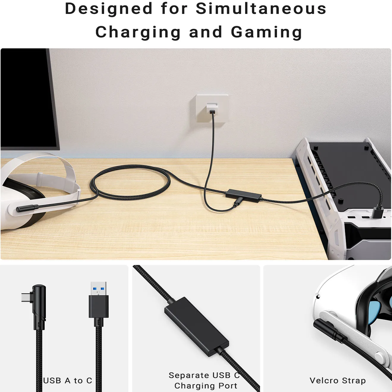 메타 퀘스트 3, 3s, 2 PC 스팀 VR 액세서리용 충전 포트 링크 케이블, 2.5Gbs USB C 데이터 케이블, PC-PC VR 헤드셋용