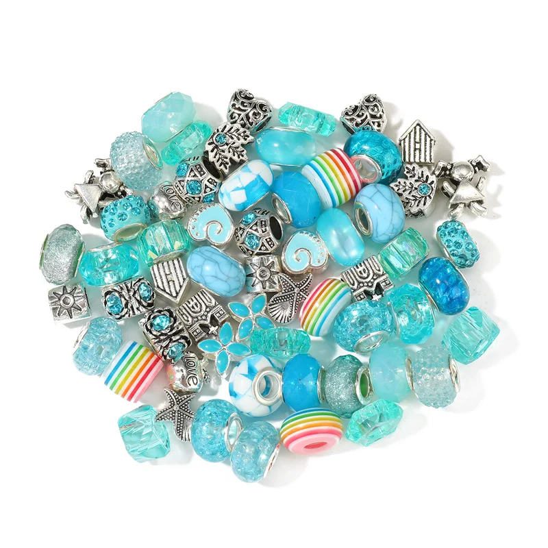 60Pcs Assorted European Beads for Jewelry Making Large Hole Spacer Beads Charm Beads Rhinestone Beads for DIY Crafts Bracelet