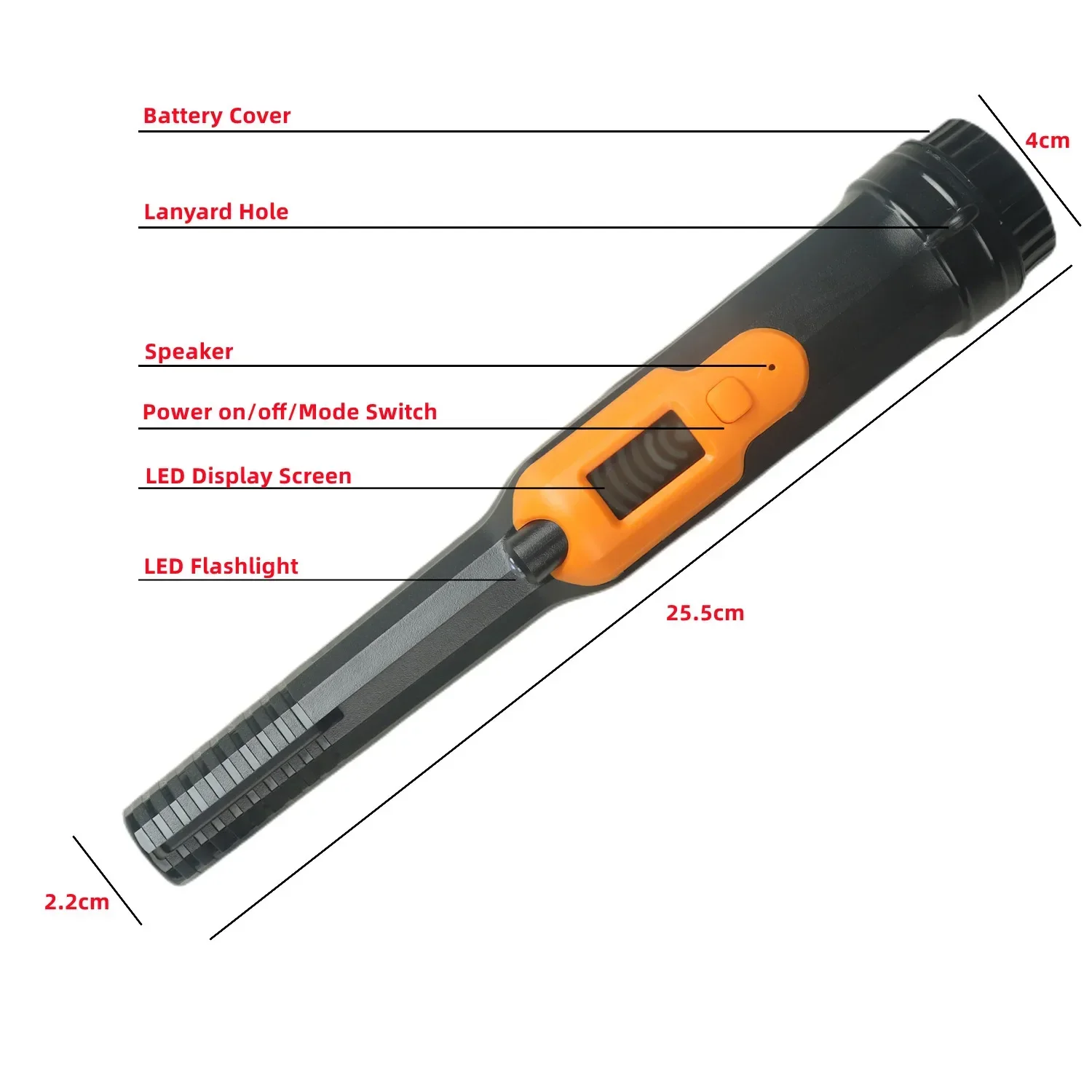 IP68 Fully Waterproof Portable Pinpointing Gold Metal Detector with LED Flashlight Security Detector for Metal Coin Gold