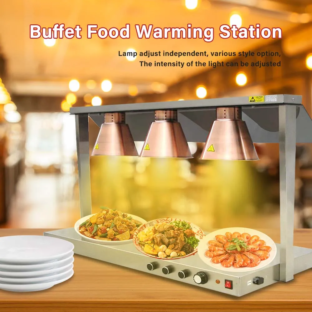 DR1 Commercial Grade Food Heat Lamp Portable Electric Food Warmer Station with Bulbs  Hot Base Plate Buffet Chafing Dish Chafer 2
