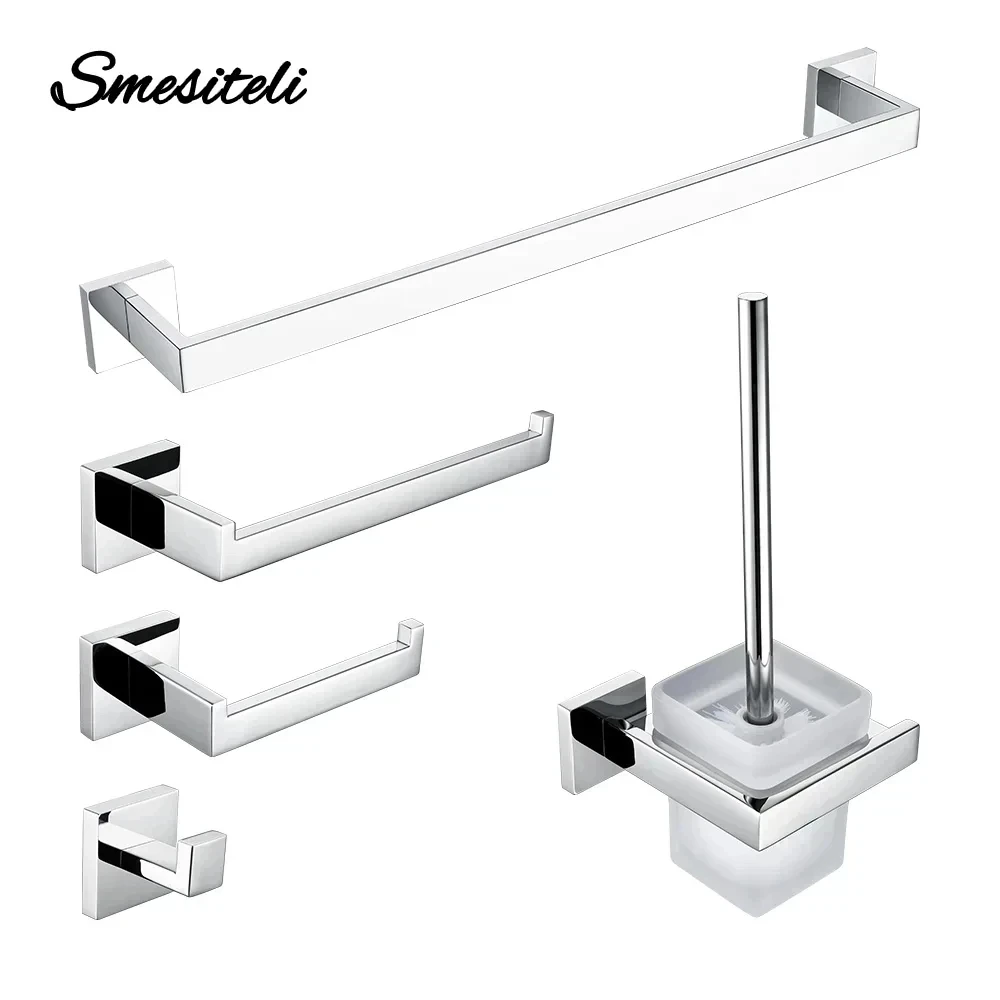 Bathroom Hardware Accessories Bathroom Hardware Set Silver WC Accessories Toilet Paper Holder Wall Hook Towel Bar Robe Hanger Rack Stainless Steel